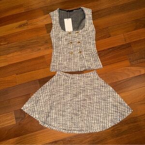Zara Textured Tweed Set Buttoned Jacquard Top and Structured Mini Skirt Size S